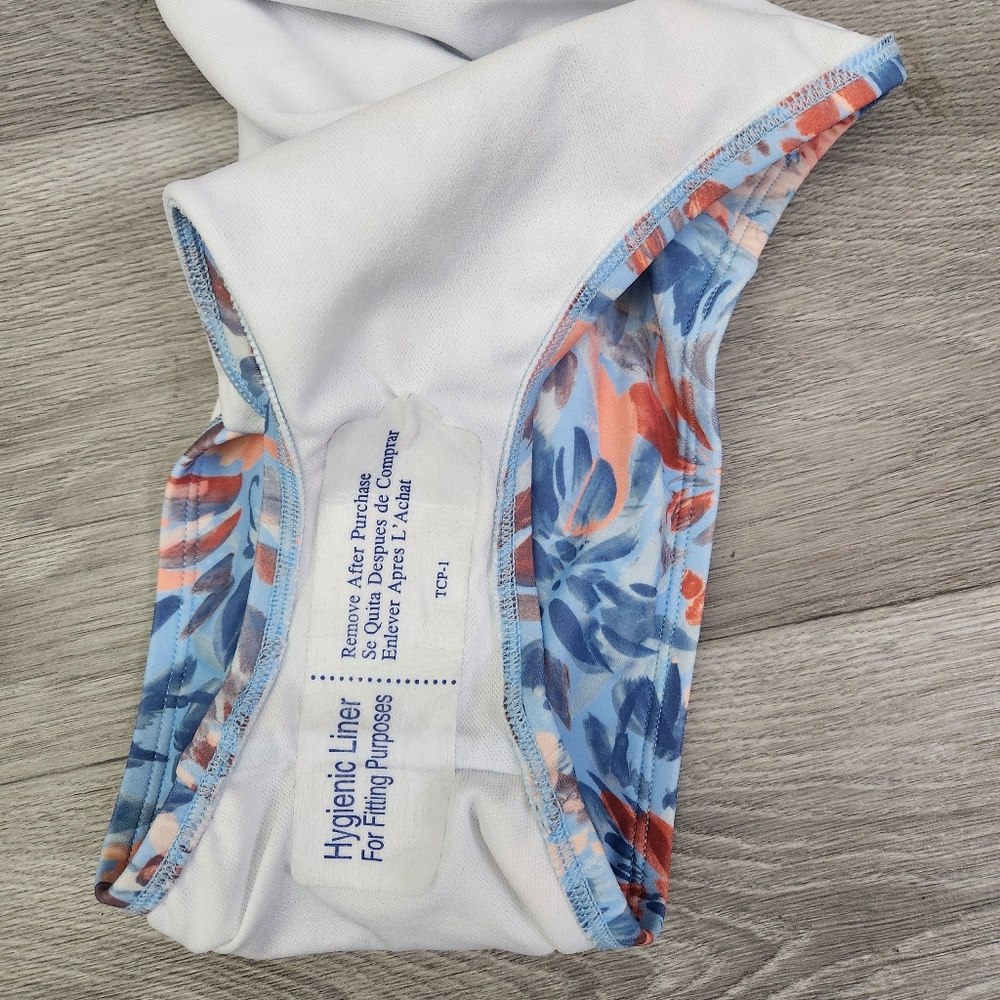 FREELY Blue Orange Swimsuit Size S Floral Ring Back One Piece Wild Flower Wired - Picture 12 of 16